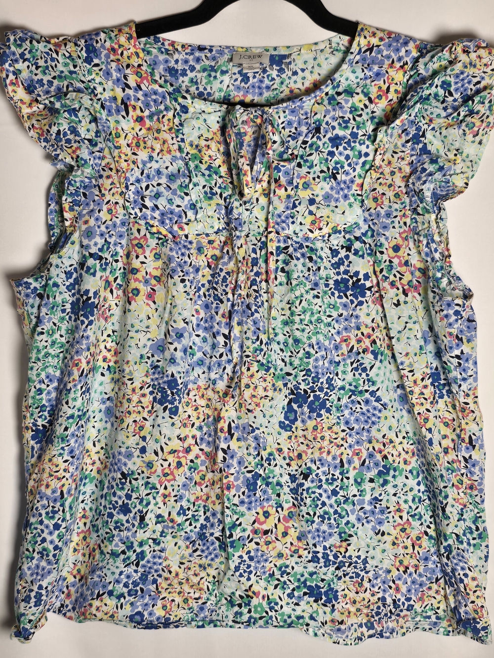 J. Crew Factory Multicolor Floral Tie-Front Flutter Sleeve Cotton Blouse Top, XL